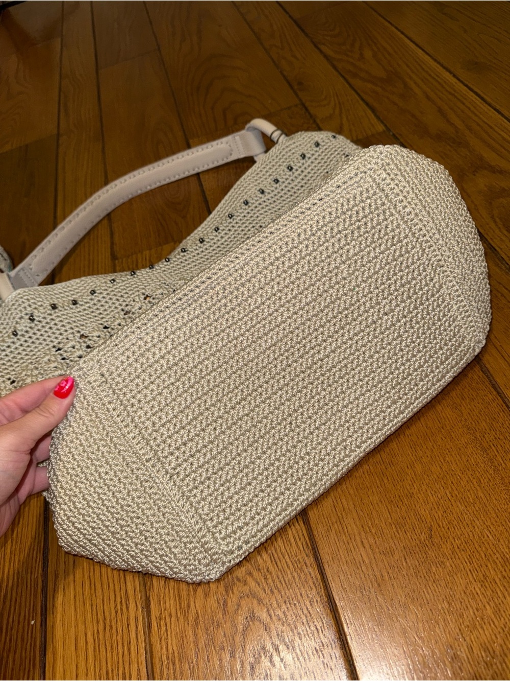 The Sak Crochet Tote in Cream with Leather Handles - Picture 8 of 13